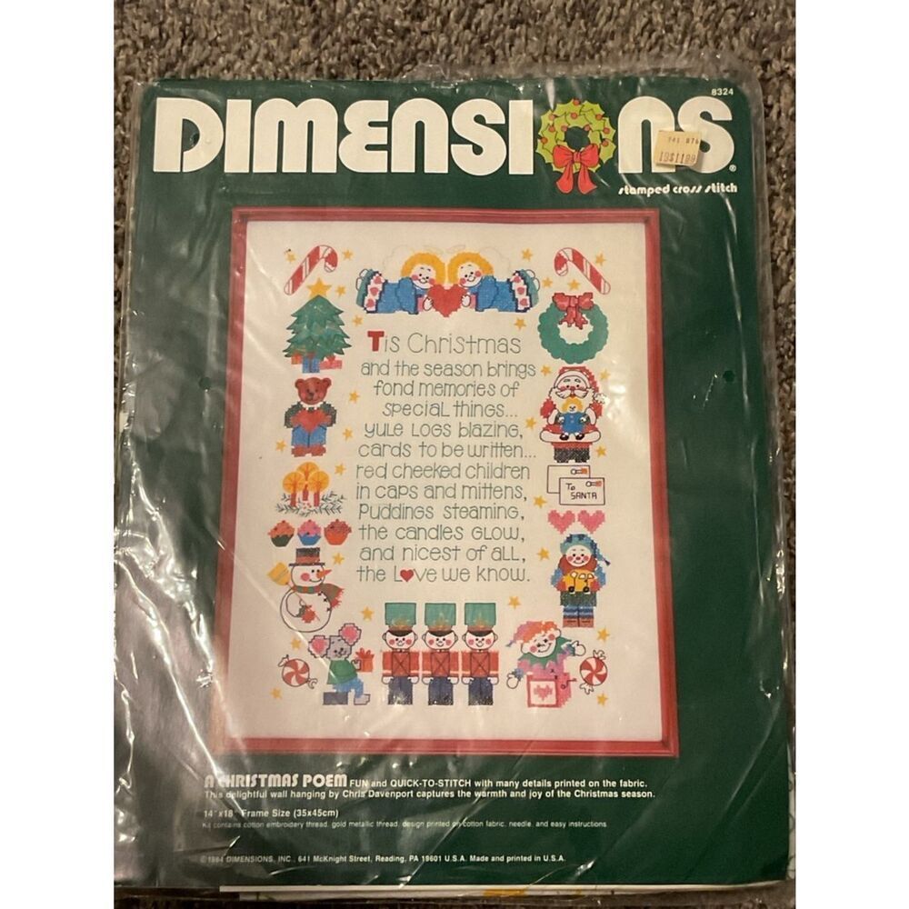 Dimensions Christmas Poem Stamped Cross Stitch Kit - opened, not started.